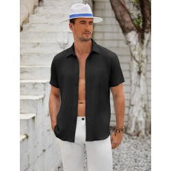 Men's Beach Shirts Short Sleeve Casual Shirts Button Down Shirt Summer Wedding Textured Shirt
