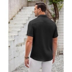 Men's Beach Shirts Short Sleeve Casual Shirts Button Down Shirt Summer Wedding Textured Shirt