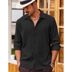 Men's Casual Long Sleeve Button Down Shirt Textured Wrinkle-Free Untucked Shirt