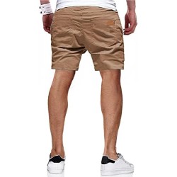 Mens Casual Shorts - Cotton Drawstring Summer Beach Stretch Twill Chino Golf Shorts with Pockets